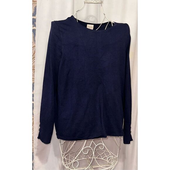 Beautiful WOMEN CHICO’S Chico’s navy blue sweater long sleeve brass buttons on e - Picture 1 of 8